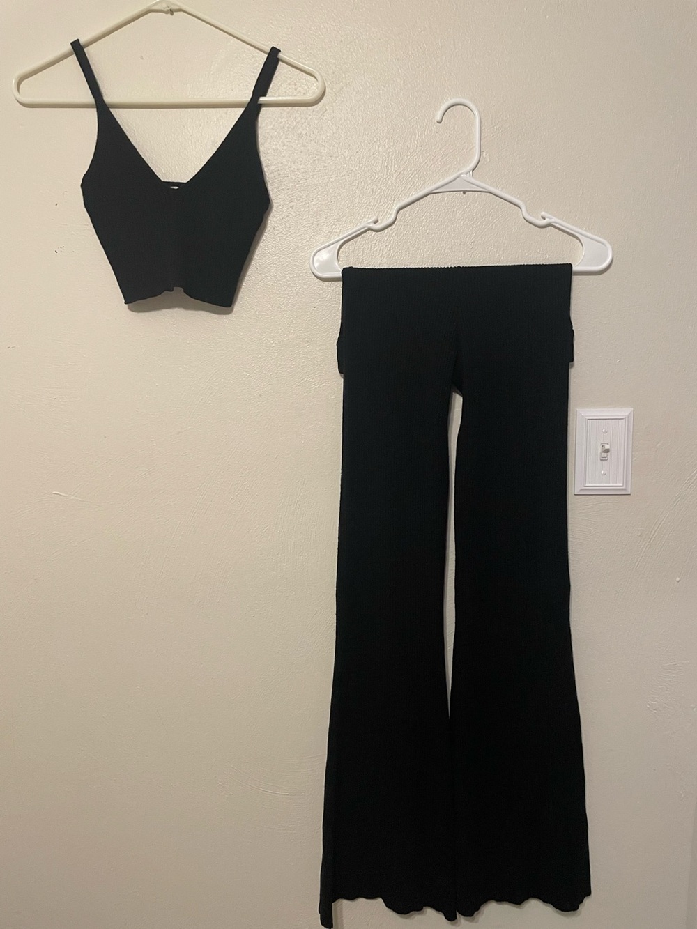 Garage Black Ribbed Wide-Leg Pants & Crop Top Set
